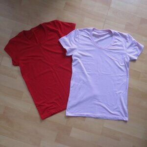 Bundle of Two American Apparel Long Cotton Tees Cherry Red & Baby Pink S Small